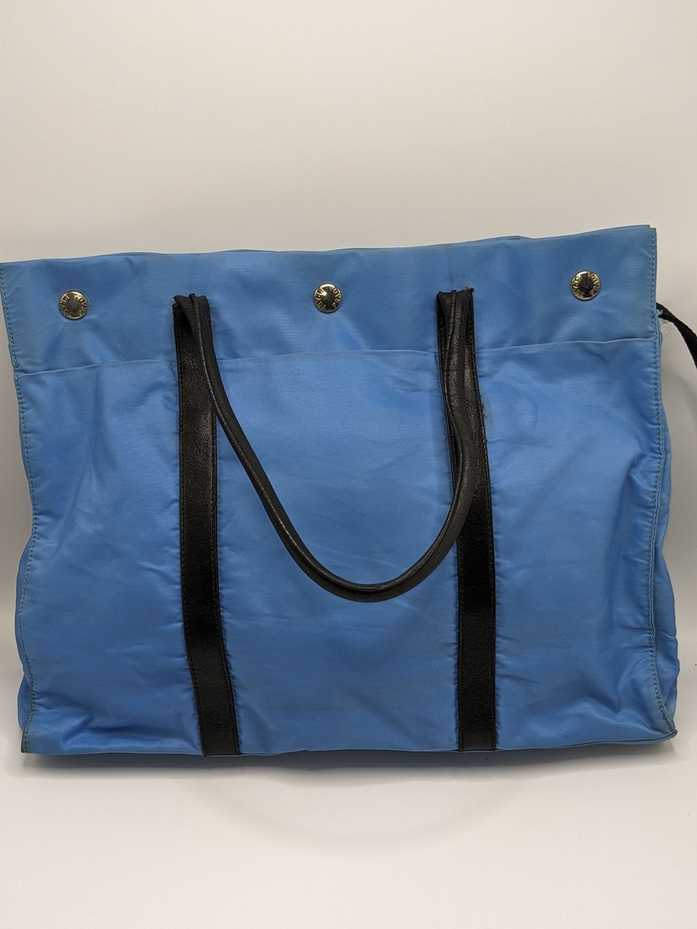 Prada Blue Tessuto Nylon & Black Leather Tote Bag